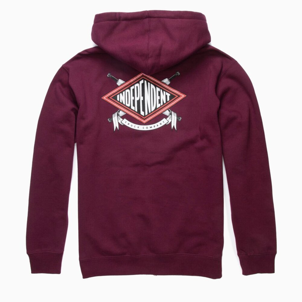 INDEPENDENT - Turn And Burn Mens Zip-Up Hoodie Burgundy - Size Medium